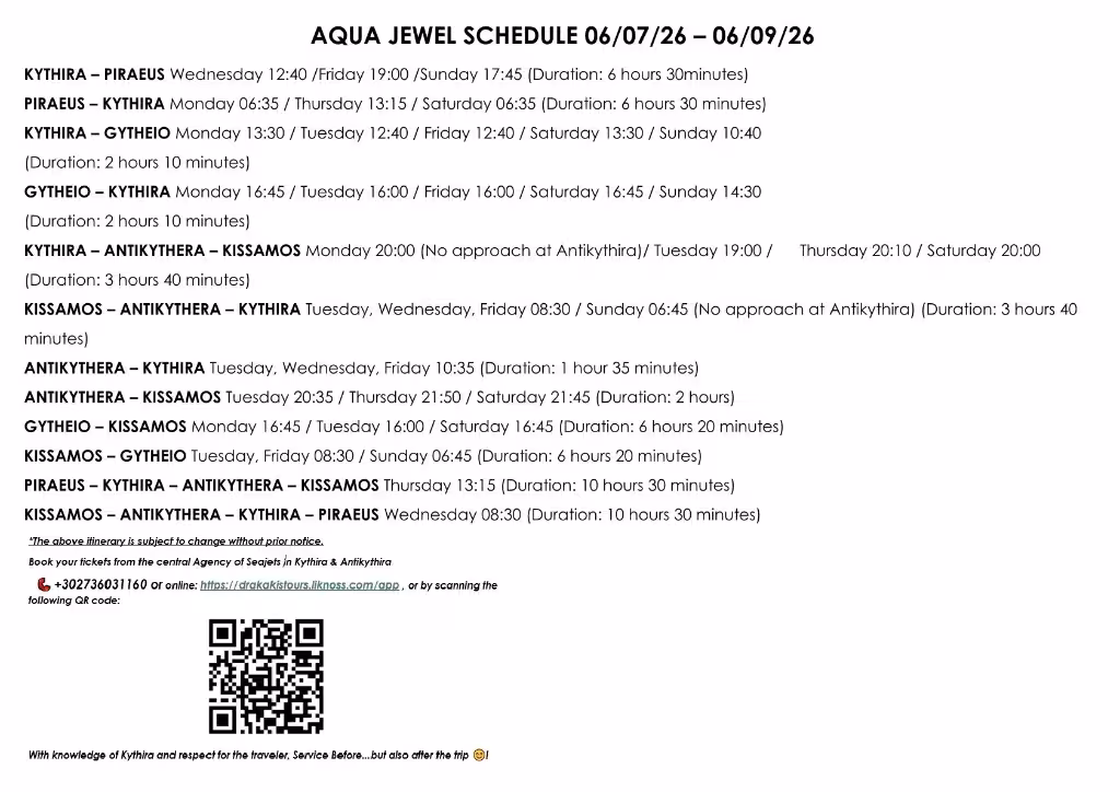 Aqua Jewel Fahrplan 06.07.26 - 06.09.26